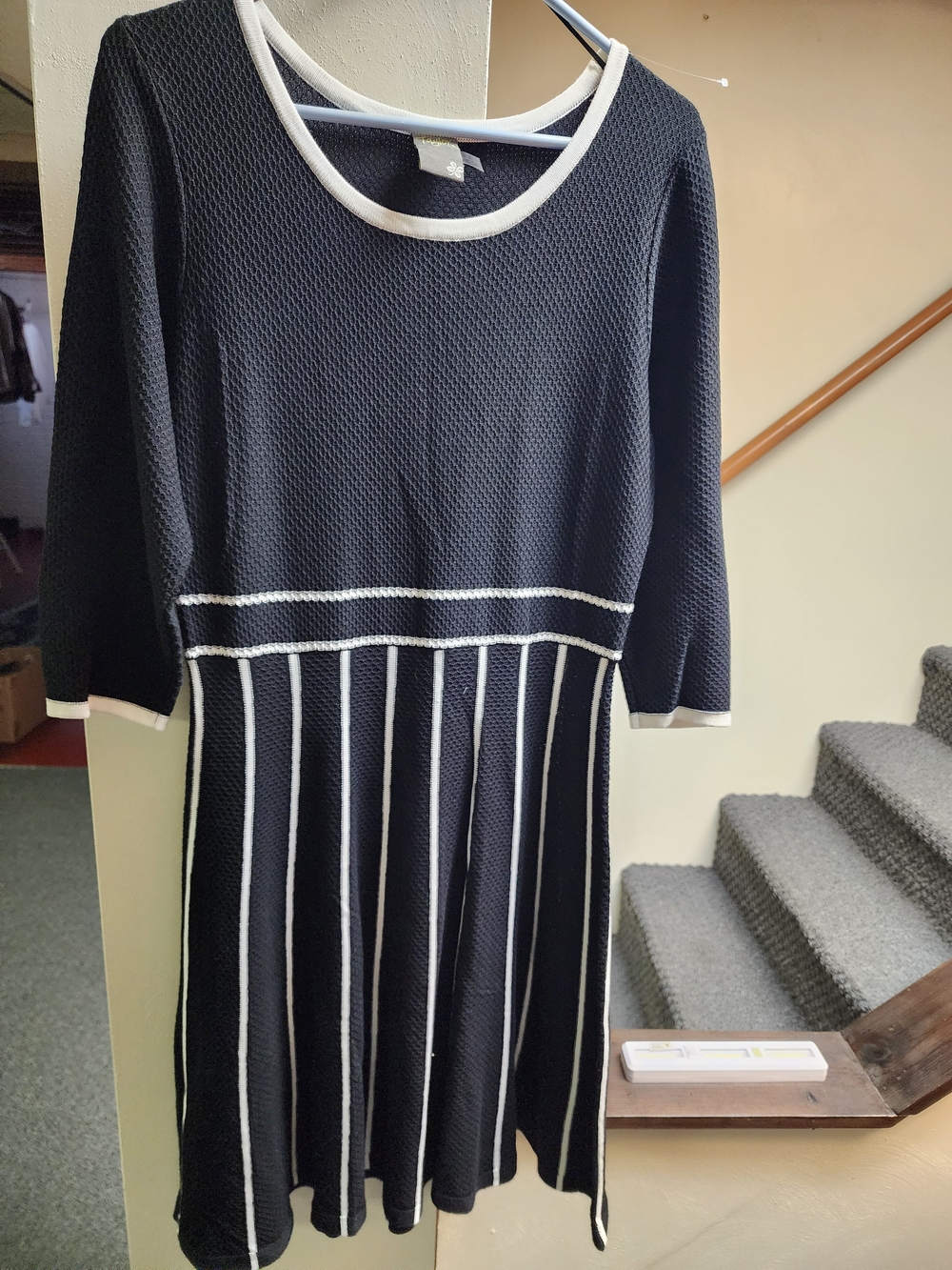 Taylor Black Knit Midi Dress with White Trim